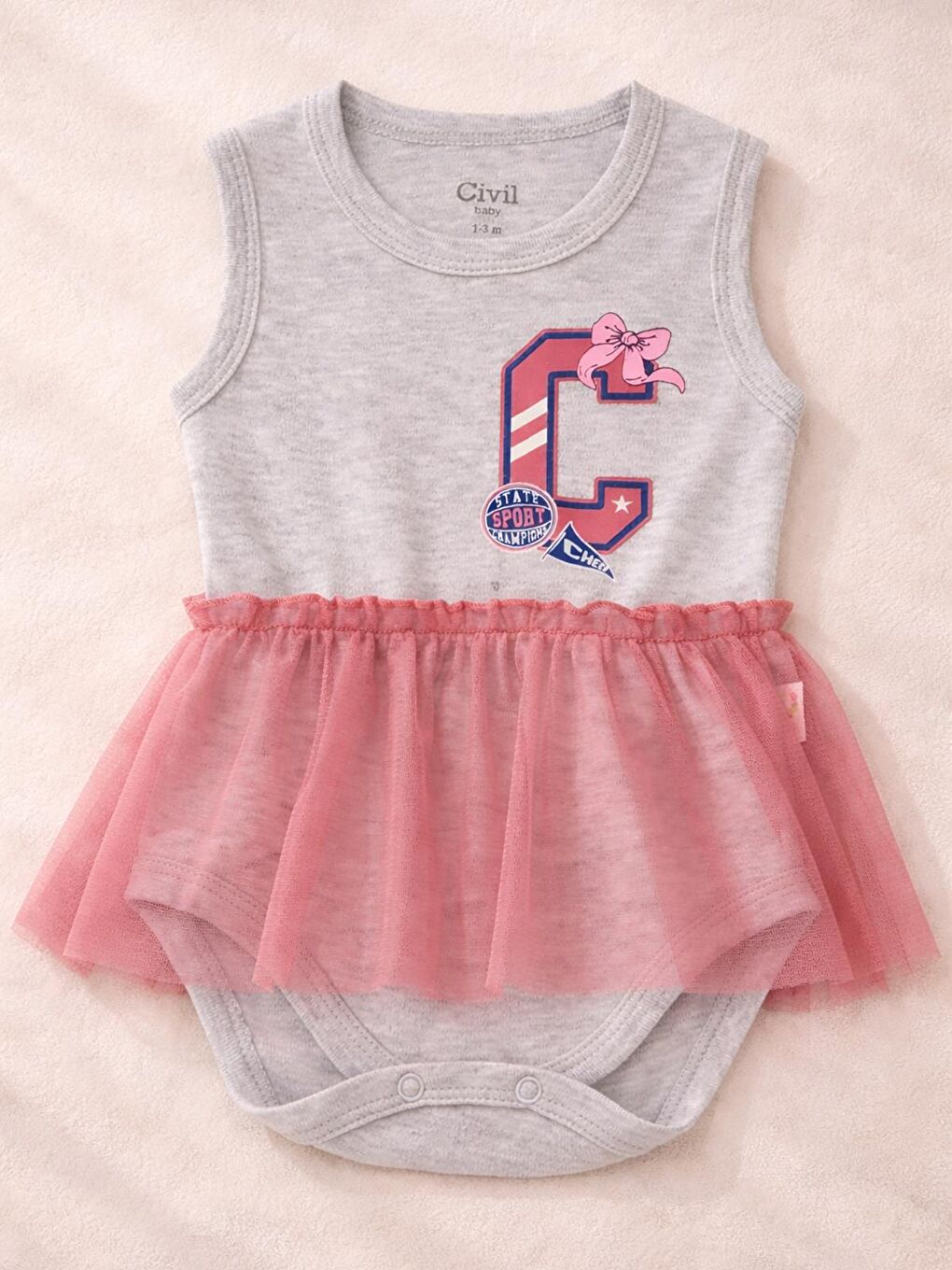 Baby C Baskılı 0-3 Yaş Çıtçıtlı Badi - Gri 3-4 Yaş-3