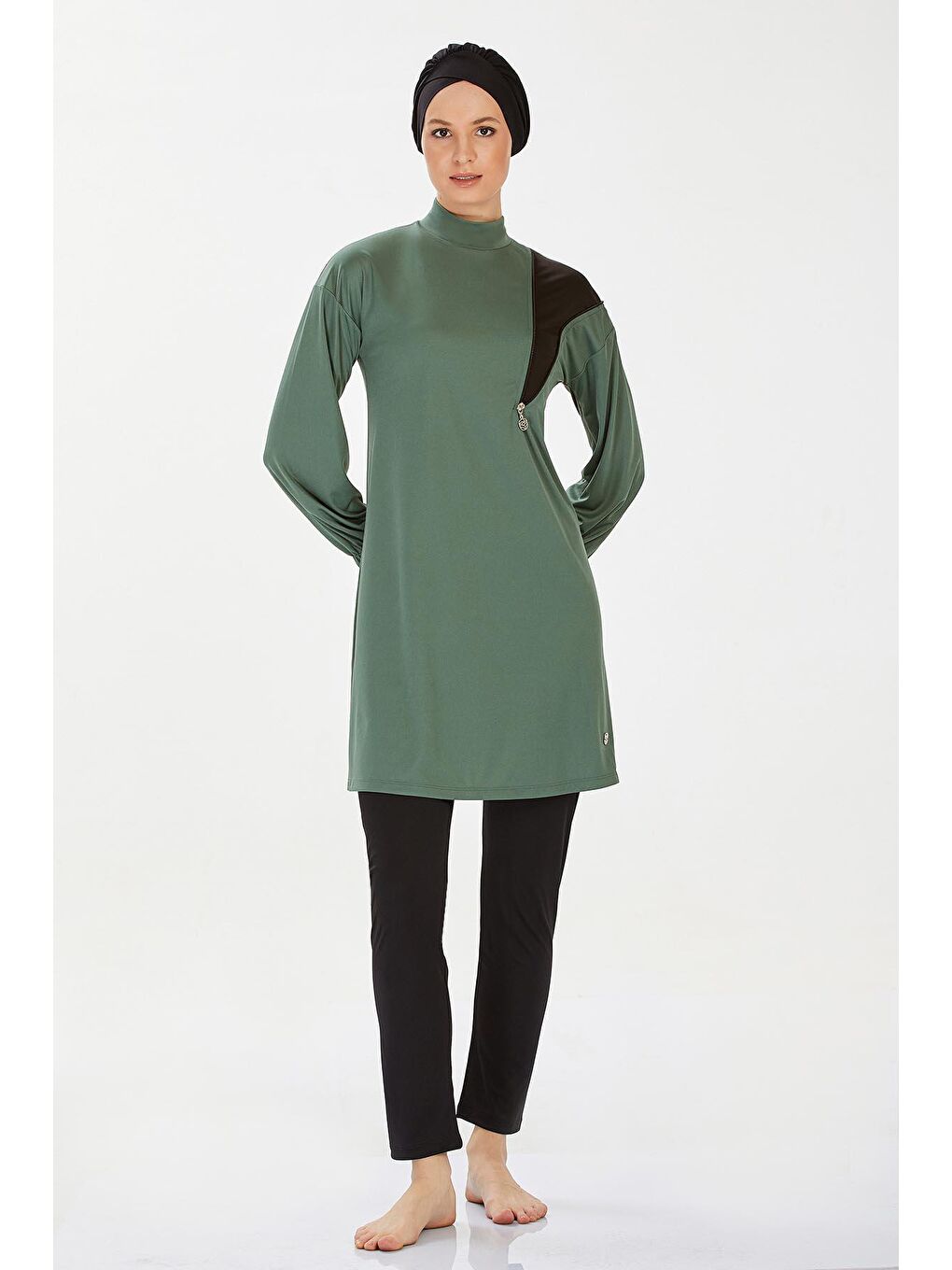 Elastanlı Tam Kapalı Tesettür Mayo Alanı 9238 Haki-1