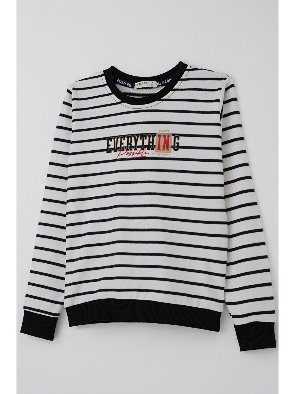 Erkek Çocuk Eşofman Takımı Yazı Baskılı Çizgili Beyaz (4-8 Yaş)-5