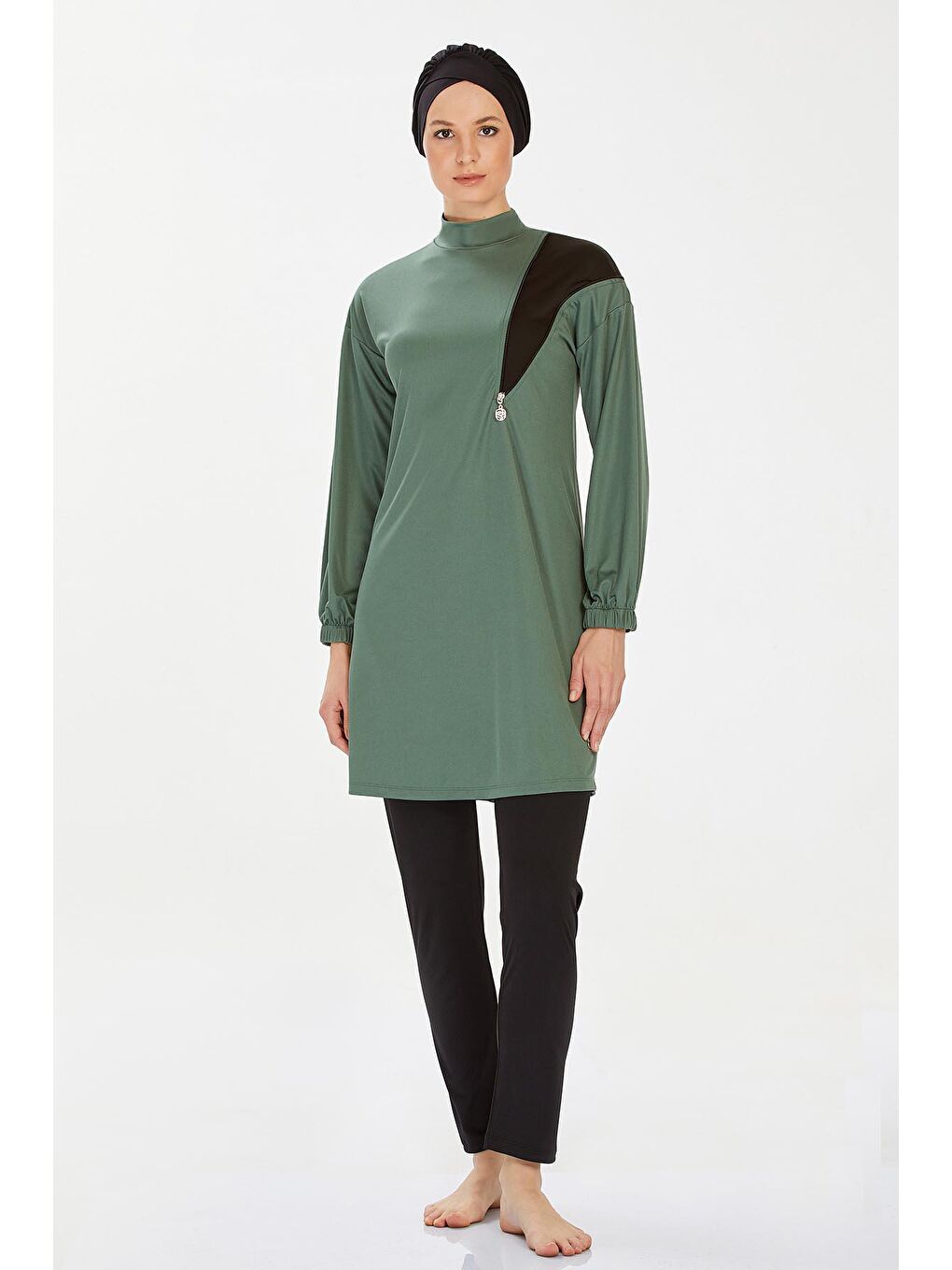 Elastanlı Tam Kapalı Tesettür Mayo Alanı 9238 Haki-2