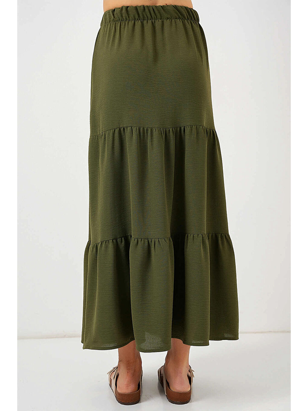 Kadın Haki Beli Lastikli Ayrobin Uzun Etek HZL25S-BD180481-3