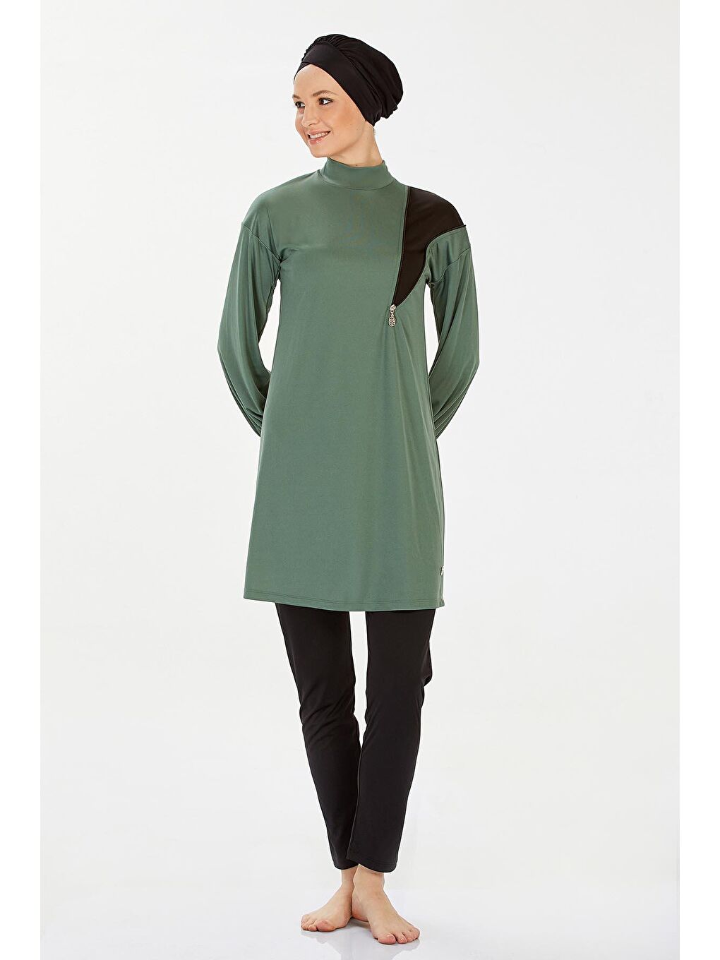 Elastanlı Tam Kapalı Tesettür Mayo Alanı 9238 Haki-3