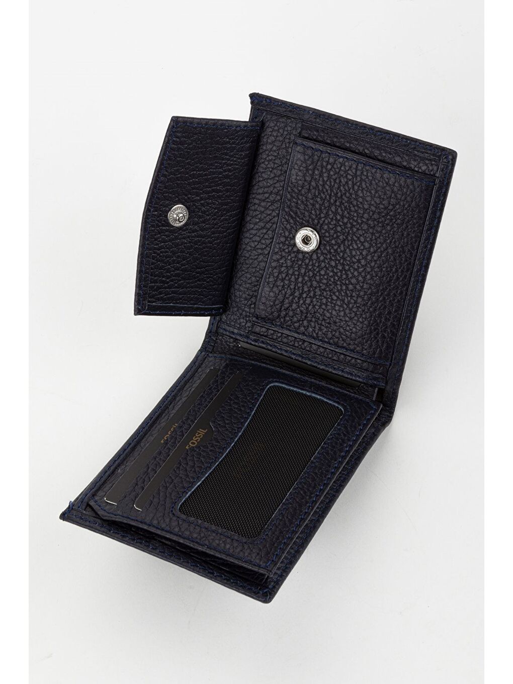 Lacivert Kutulu Hakiki Deri Yatay Kahverengi Küçük Boy Erkek El Portföyü Cüzdan-3