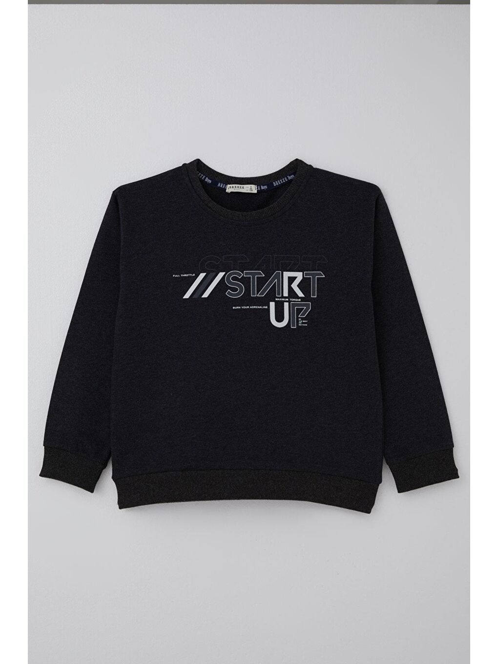 Gri Erkek Çocuk Eşofman Takımı Yazı Baskılı Pantolonu Parça Detaylı Füme Melanj (5-10 Yaş)-1