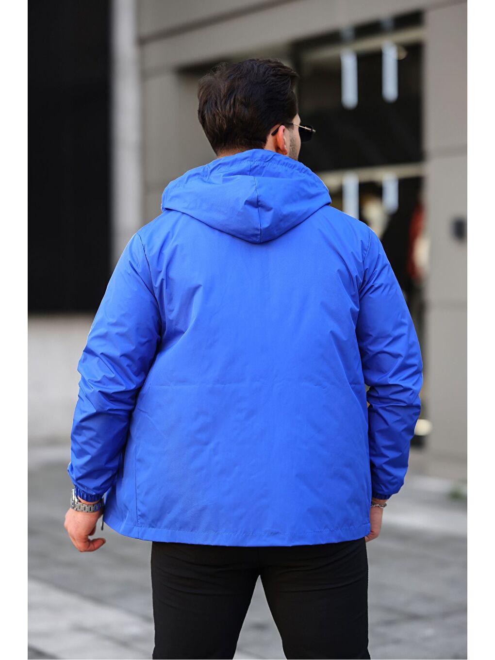 Mavi Erkek Içi Astarlı Suya Dayanıklı Kapüşonlu Cepli Yağmurluk-3