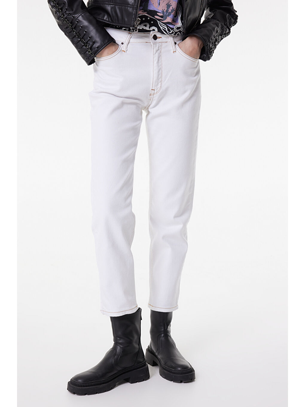 Carol Straight Fit Düz Kesim Yüksek Bel Beyaz Esnek Jean Jean Pantolon-2