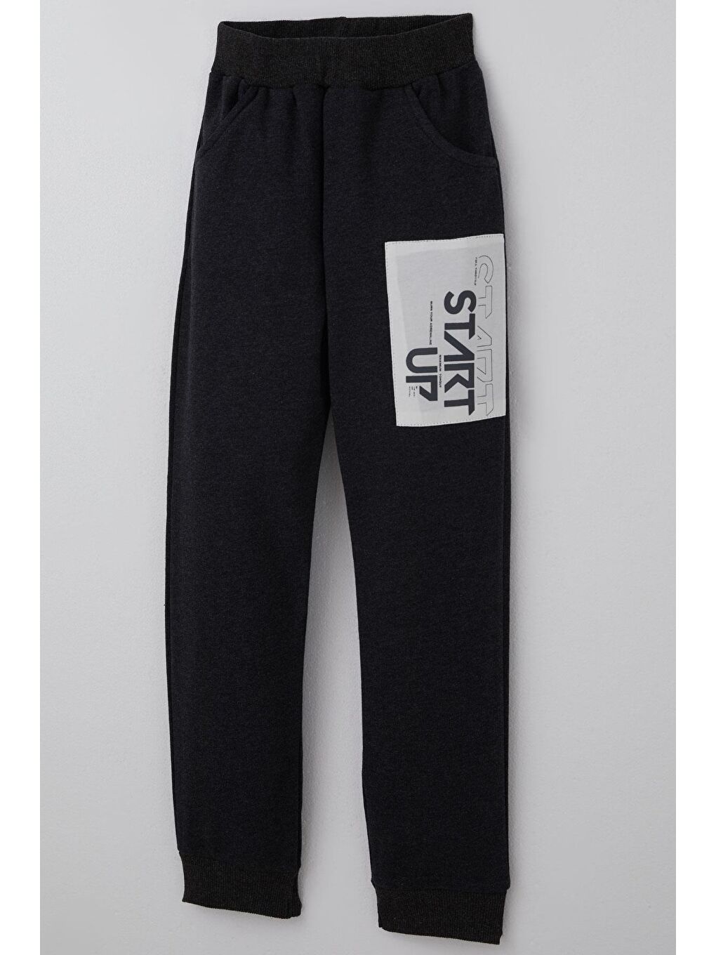 Gri Erkek Çocuk Eşofman Takımı Yazı Baskılı Pantolonu Parça Detaylı Füme Melanj (5-10 Yaş)-6