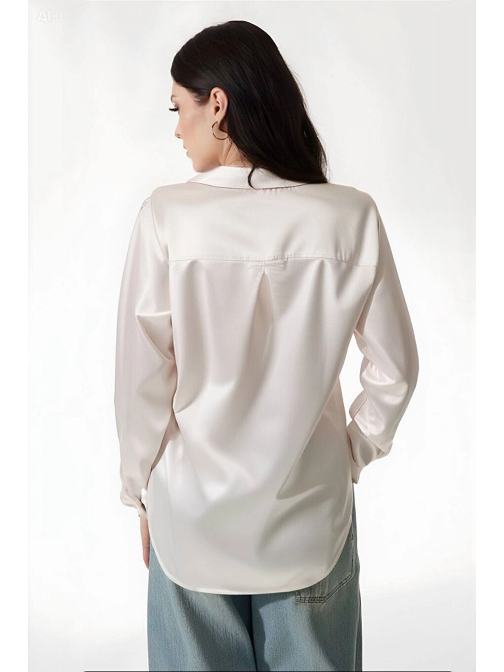 Bej Kadın Yeni Krem Hafif Dökümlü Saten Yüzeyli Gömlek HZL22W-BD139641-3