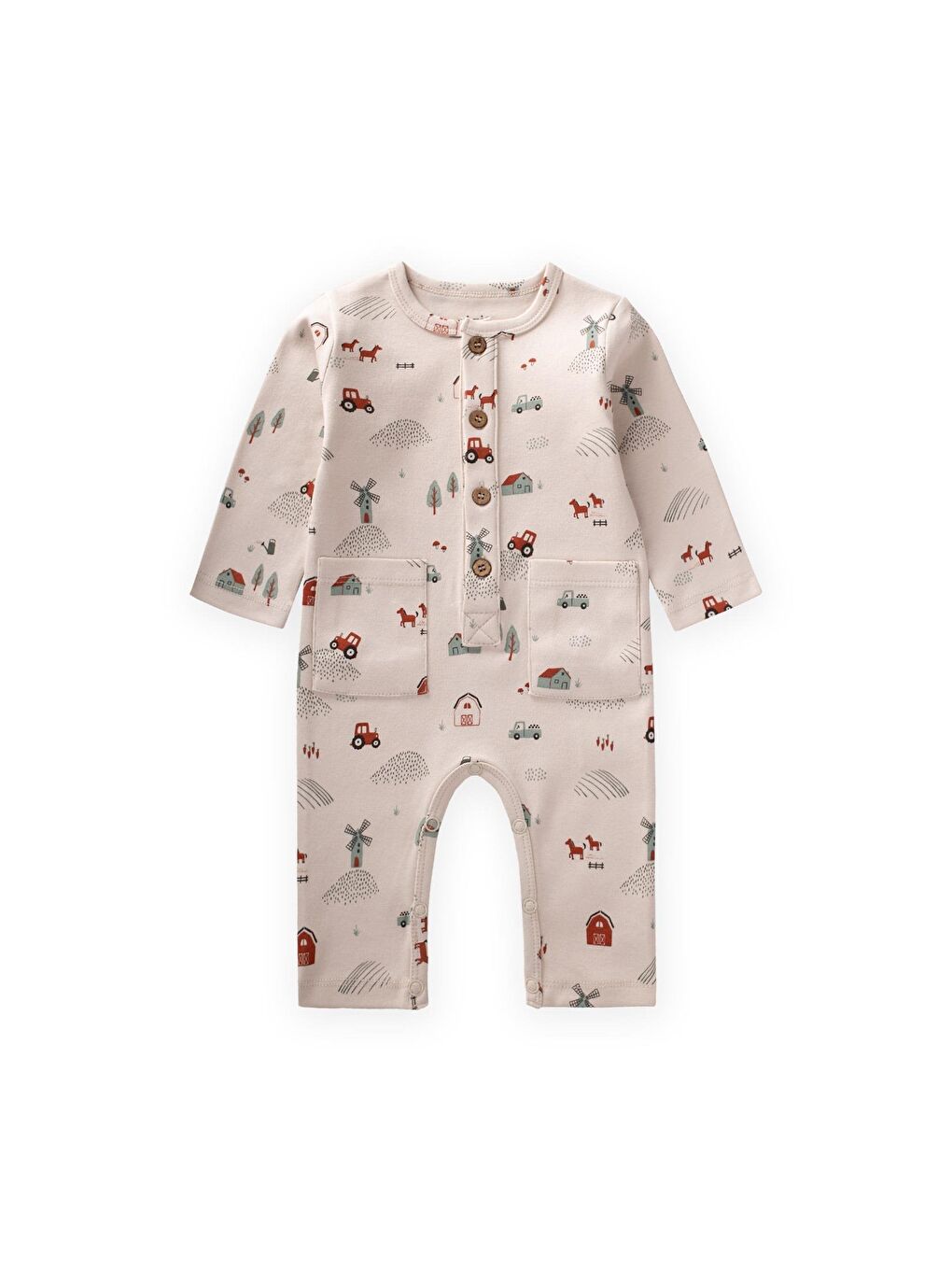 Bej Erkek Çocuk Baskılı Tulum