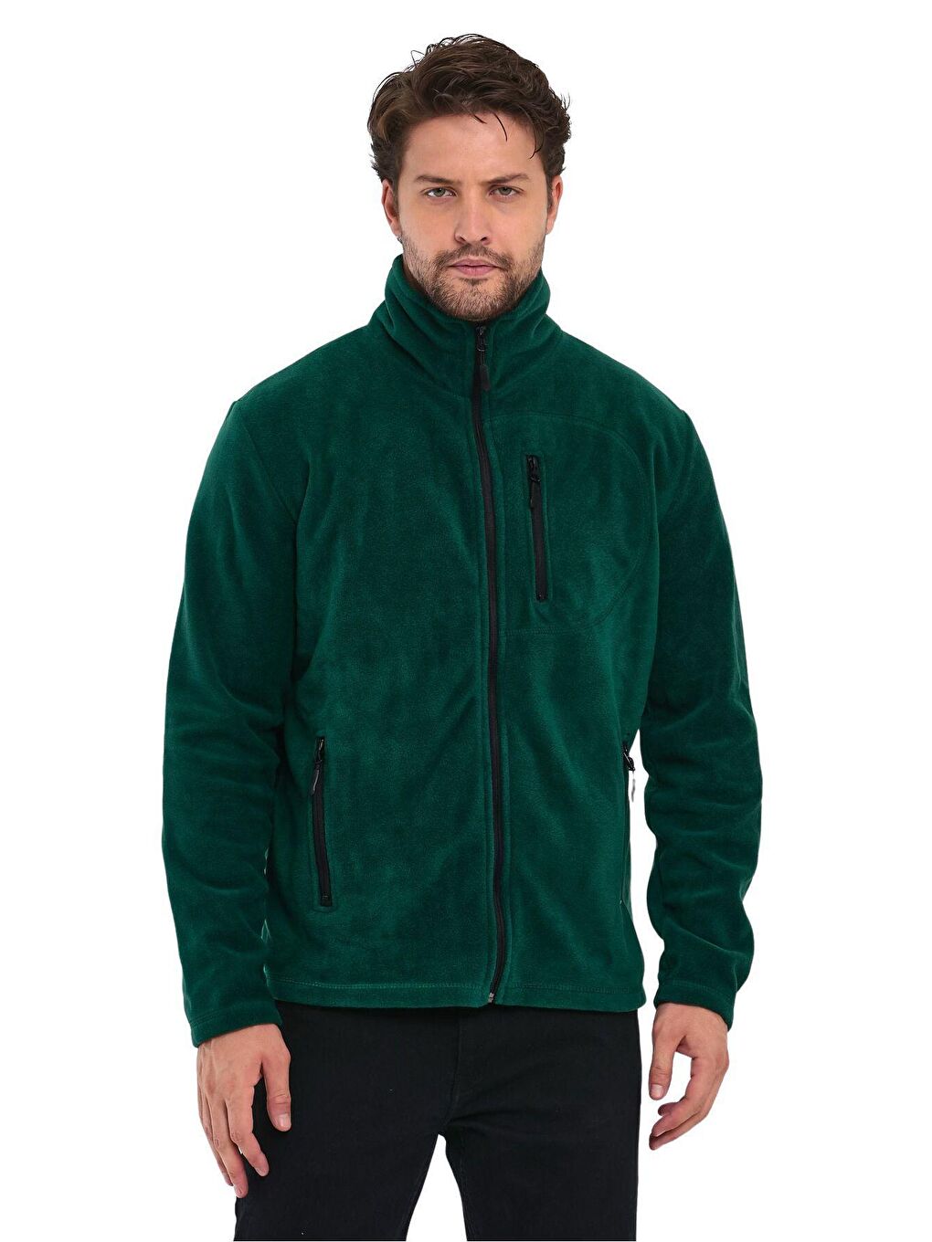 GENIUS STORE Yeşil Erkek Polar Tam Fermuarlı 3 Cepli Outdoor Polar Ceket - 3