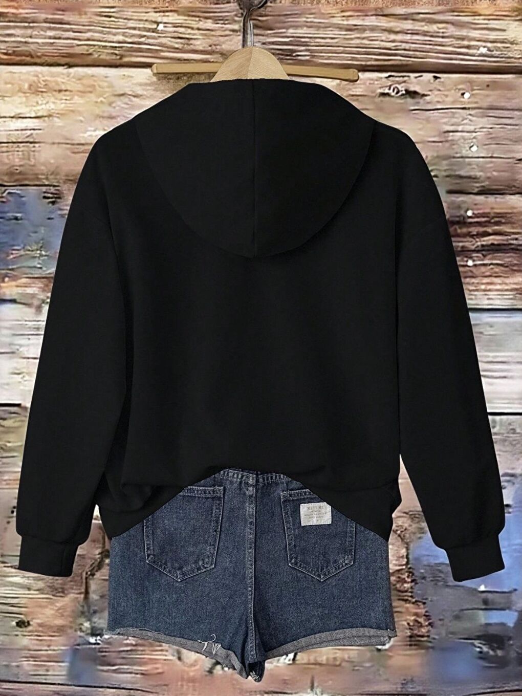 Siyah Özel Skeleton Woman Baskılı Oversize Kapüşonlu Sweatshirt-1