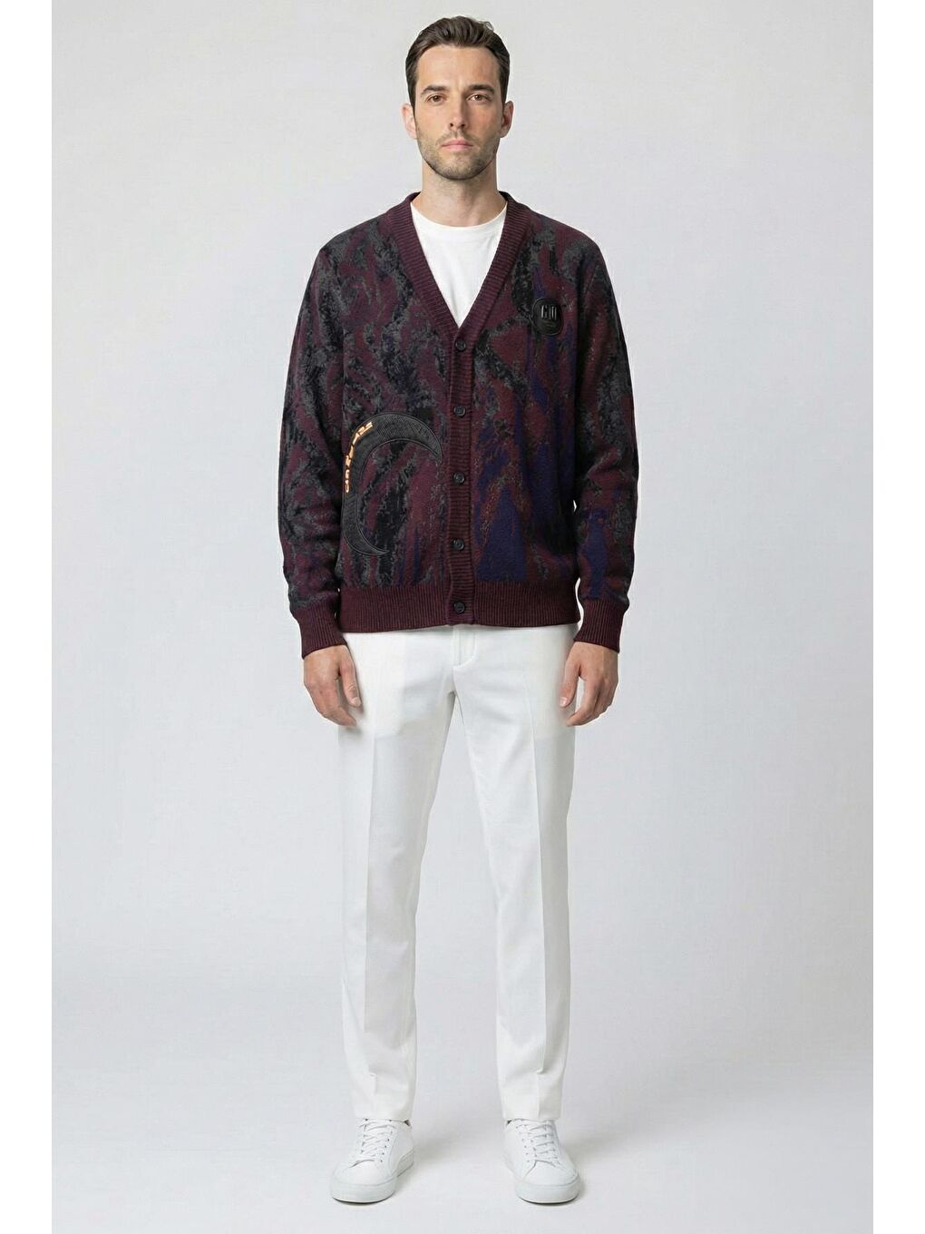 Giotelli Bordo Regular Fit Desenli Yün Karışımlı Erkek Hırka-1