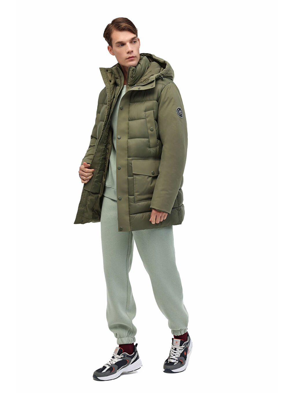 ML SOBOLD 3SBL01 5PR Haki Erkek Uzun Şişme Mont-2