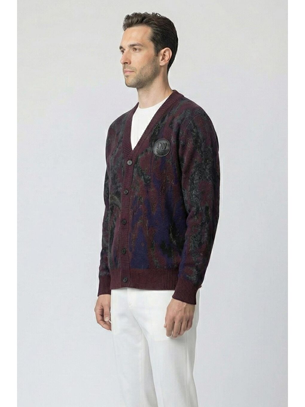 Giotelli Bordo Regular Fit Desenli Yün Karışımlı Erkek Hırka-2