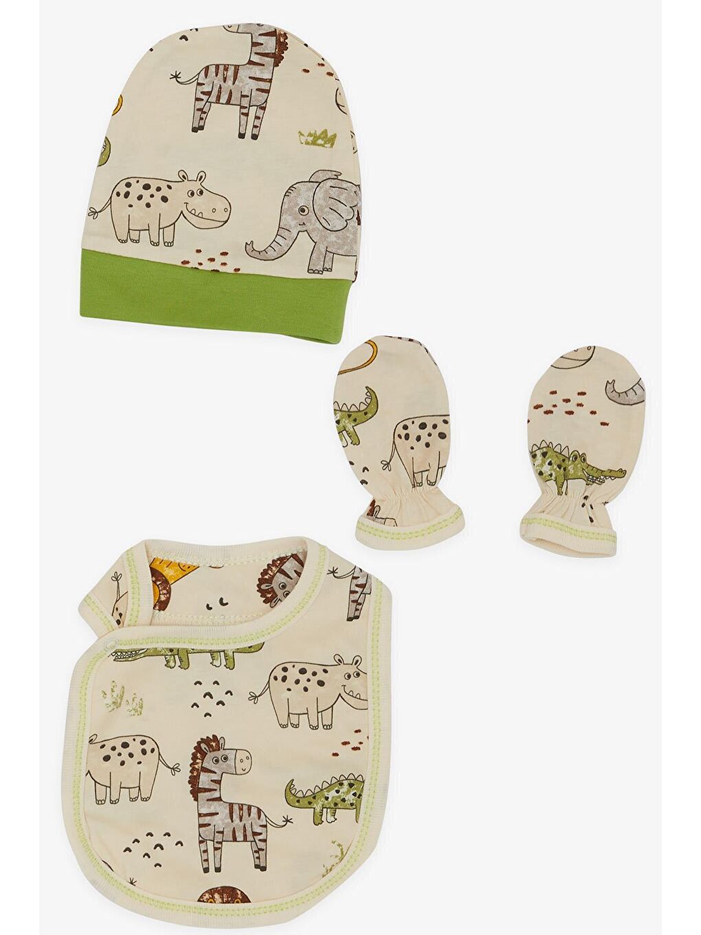 Ekru Erkek Bebek Hastane Çıkışı 5 li Sevimli Hayvancıklar Desenli Krem (3 Ay)-4