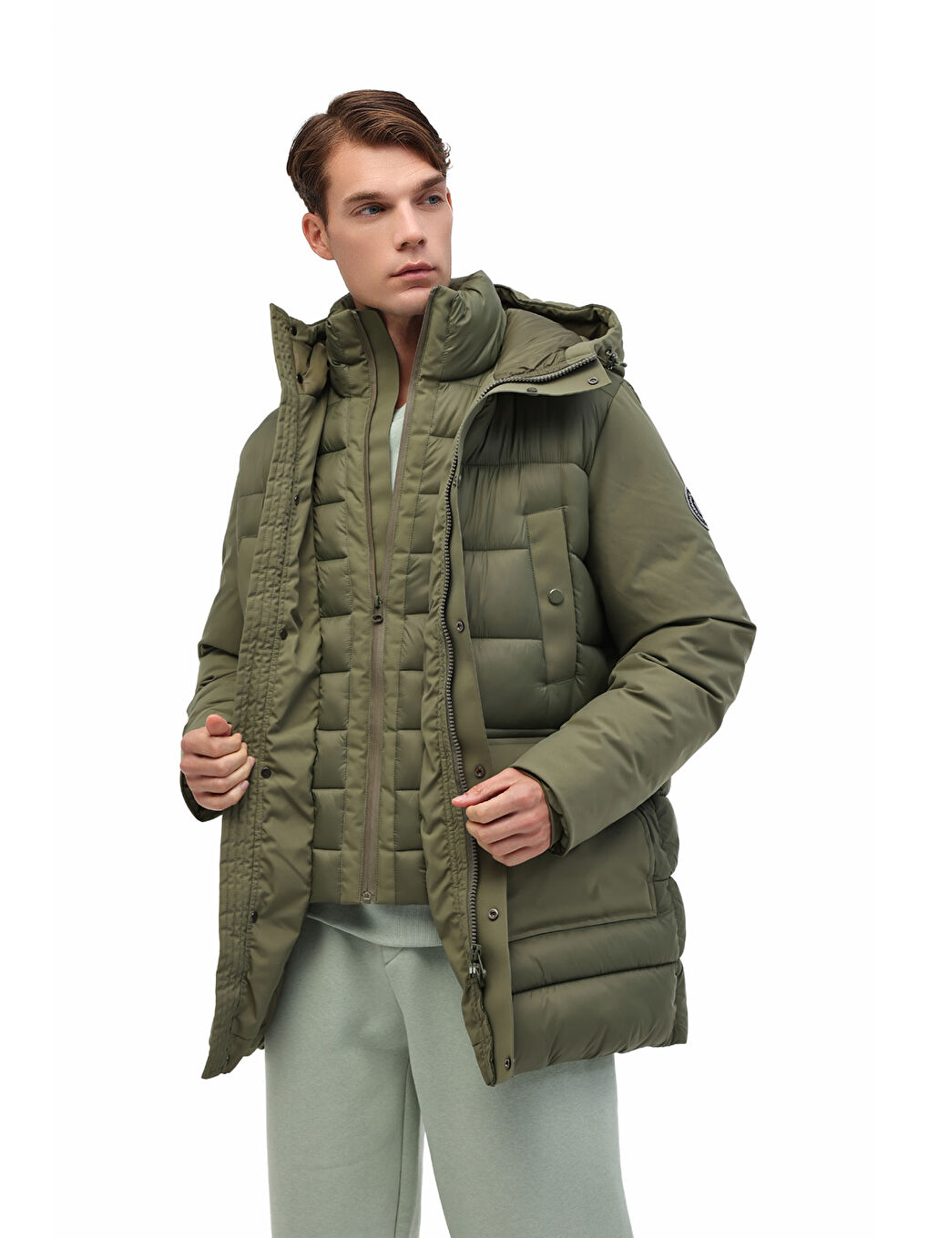 ML SOBOLD 3SBL01 5PR Haki Erkek Uzun Şişme Mont-4