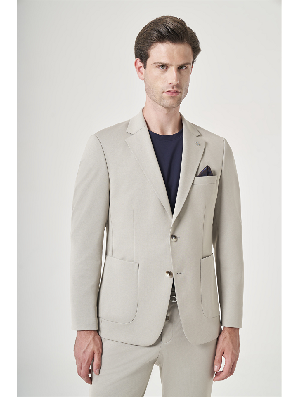 Bej Mono Yaka 6 Drop Slim Fit Esnek Beli Lastikli Takım Elbise 1001260165-2