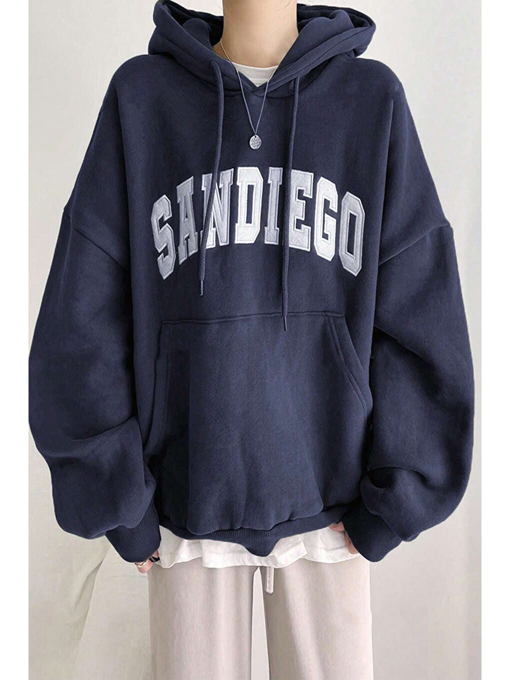 uyguntarz Açık Lacivert Sandiego Baskılı Oversize Sweatshirt