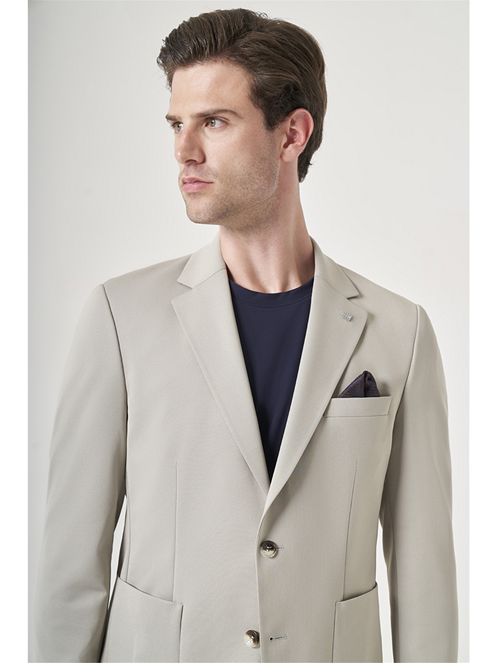 Bej Mono Yaka 6 Drop Slim Fit Esnek Beli Lastikli Takım Elbise 1001260165-3