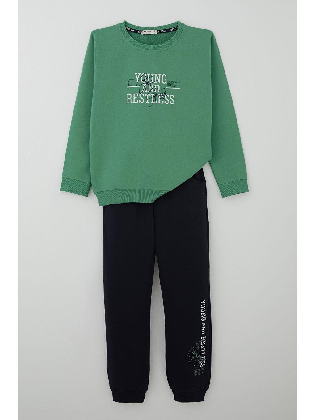 Erkek Çocuk Eşofman Takımı Yazı Baskılı Mint Yeşili (4-8 Yaş)
