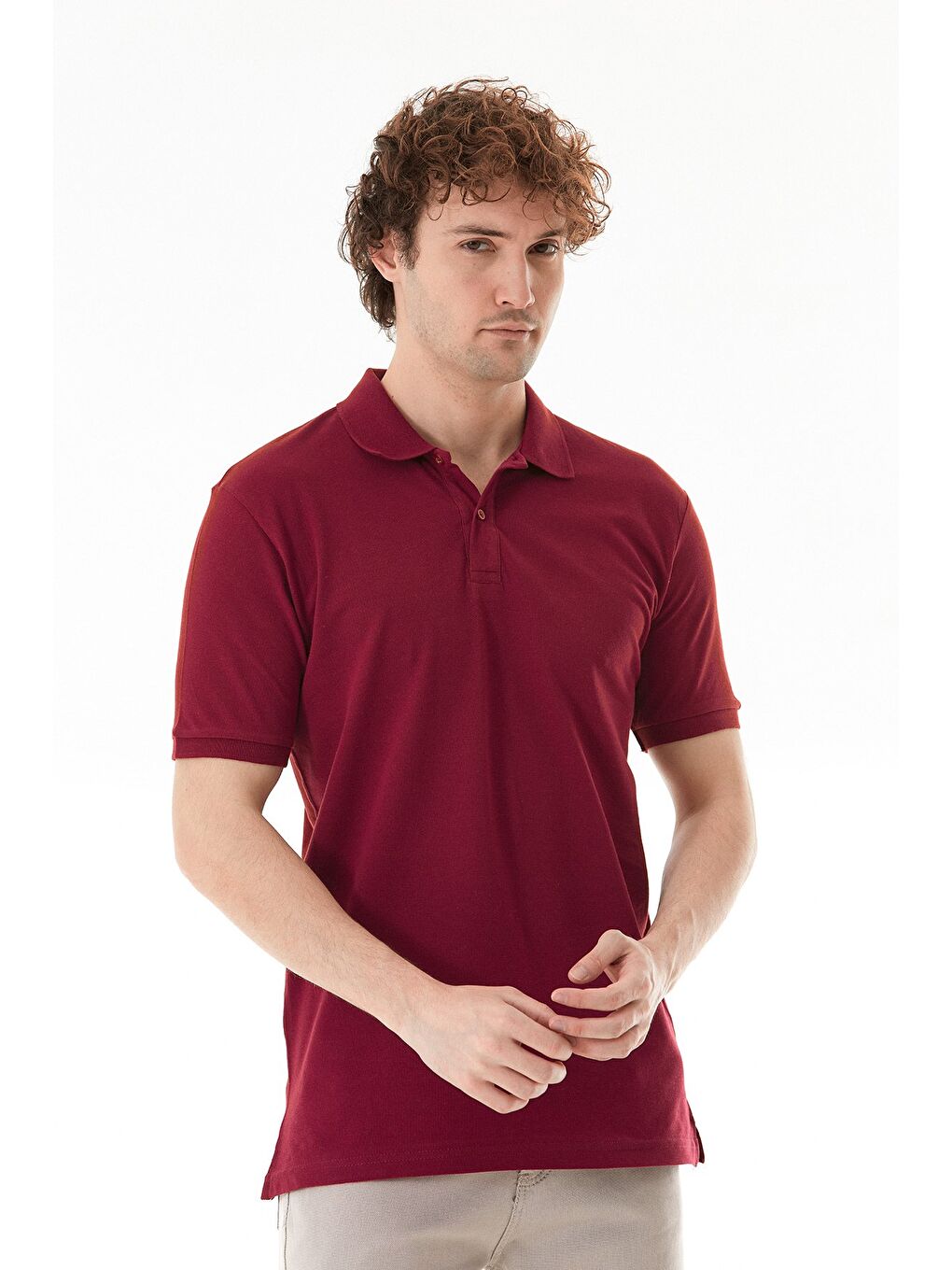 Bordo Basic Polo Yaka Yarım Düğmeli Tişört