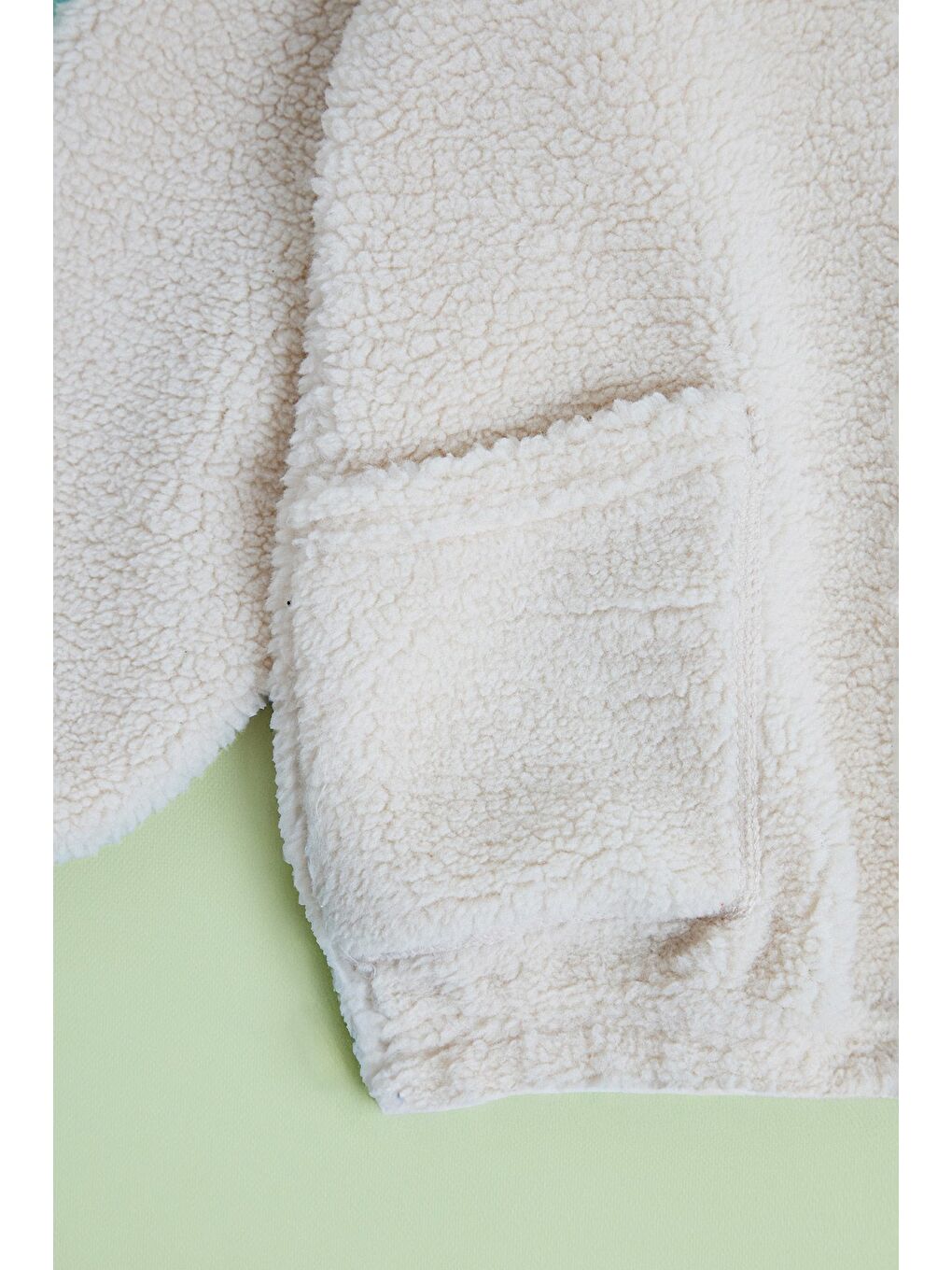 Bej Yarım Fermuarlı Cepli Unisex Çocuk Pelüş Sweatshirt-2