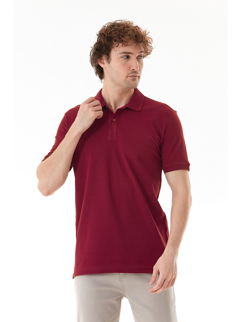 Bordo Basic Polo Yaka Yarım Düğmeli Tişört-1