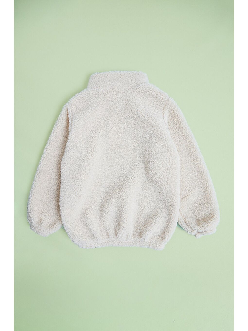 Bej Yarım Fermuarlı Cepli Unisex Çocuk Pelüş Sweatshirt-3