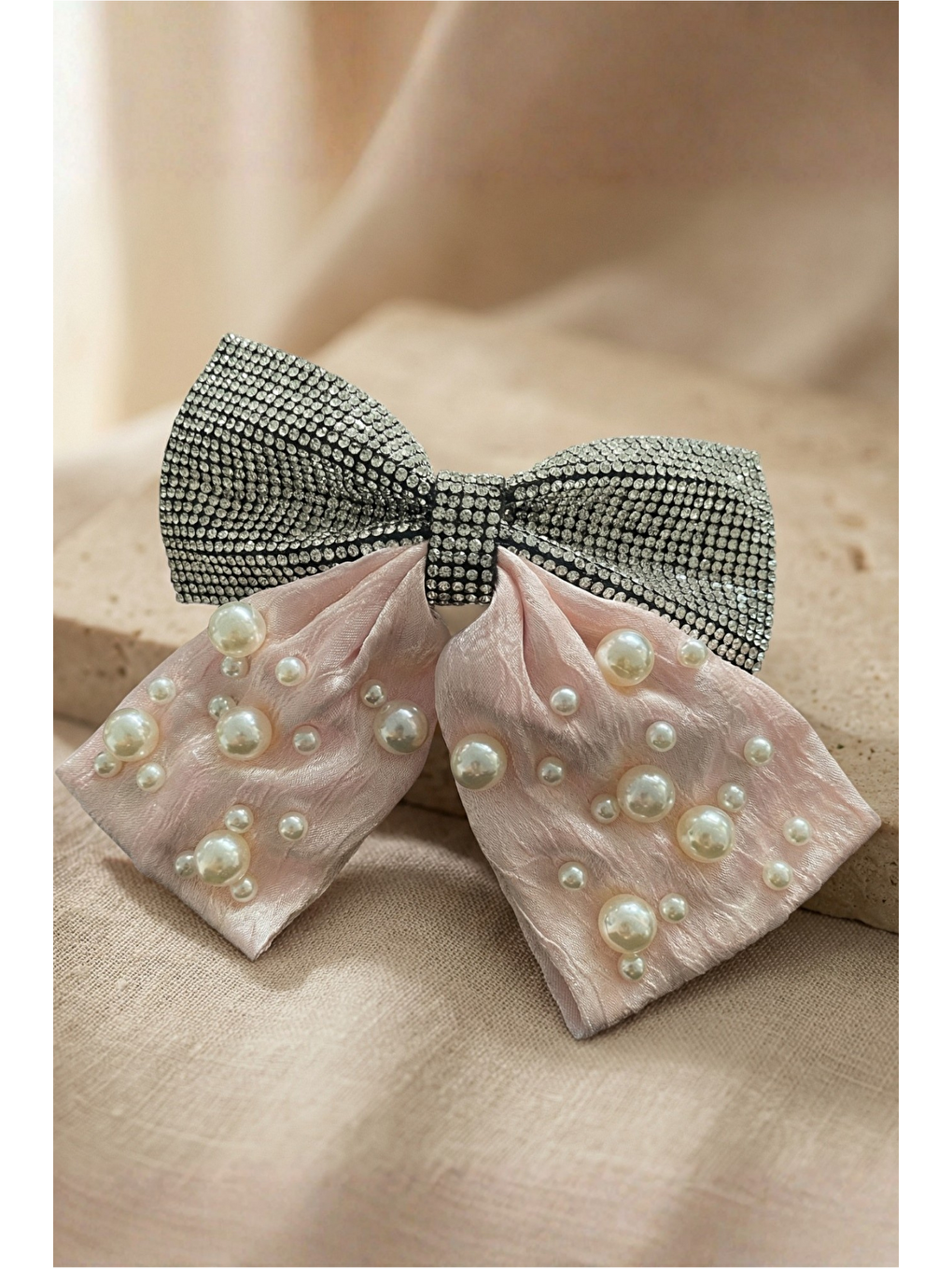 İncili Ve Taşlı Otomat Toka Açık Pembe-1