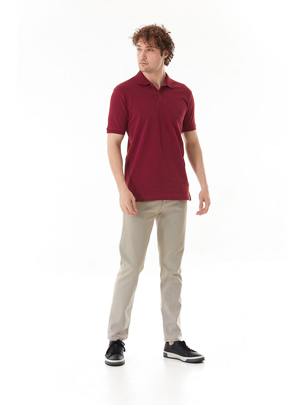 Bordo Basic Polo Yaka Yarım Düğmeli Tişört-2