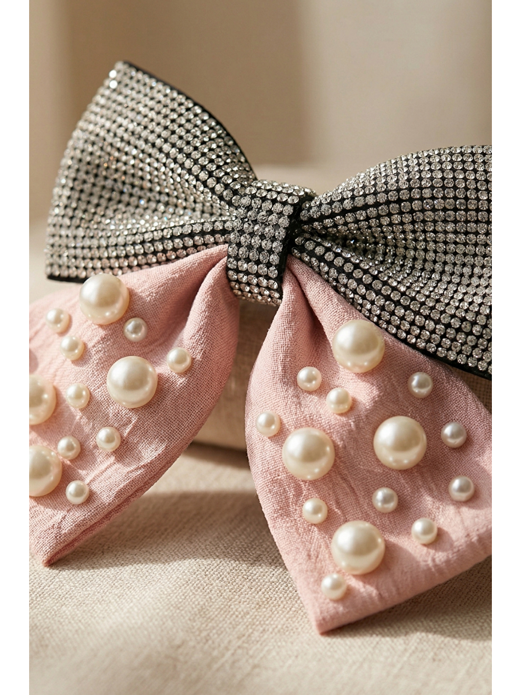 İncili Ve Taşlı Otomat Toka Açık Pembe-2