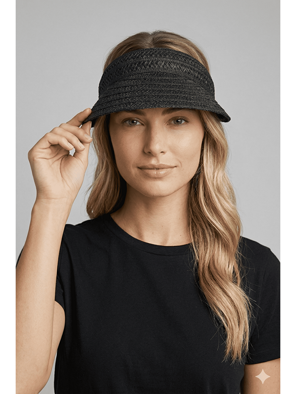 Hasır Vizör Siyah Şapka Geniş Siperlikli Açık Tepeli Yazlık Plaj HSR2127 SIYAH