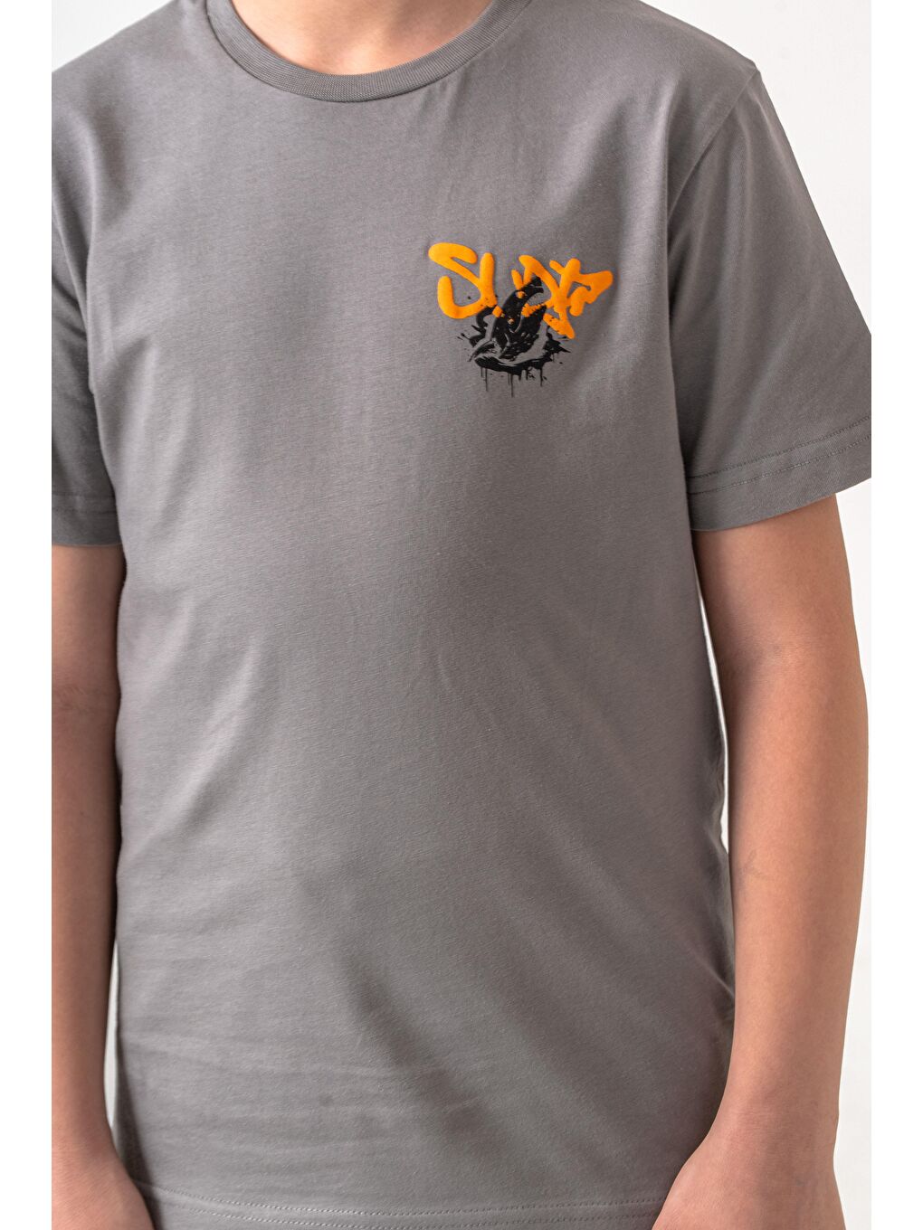 Gri Ust On Ve Arka Baskılı Erkek Çocuk Şort - Tişört Takımı-6