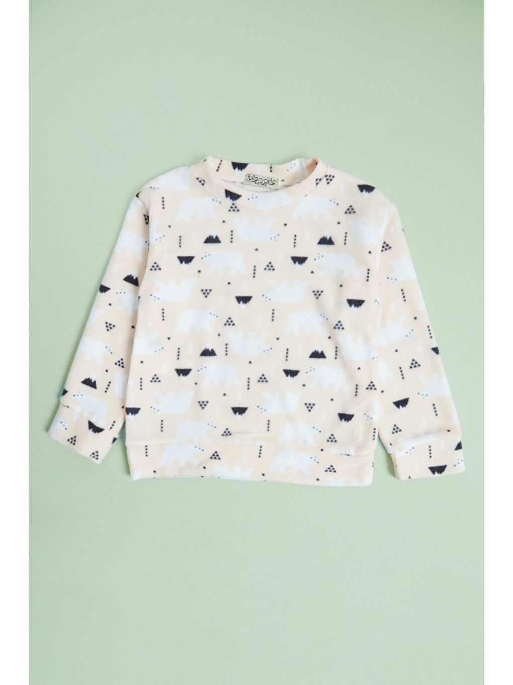 Sarı Ev Desenli Polar Unisex Çocuk Pijama Takımı-3