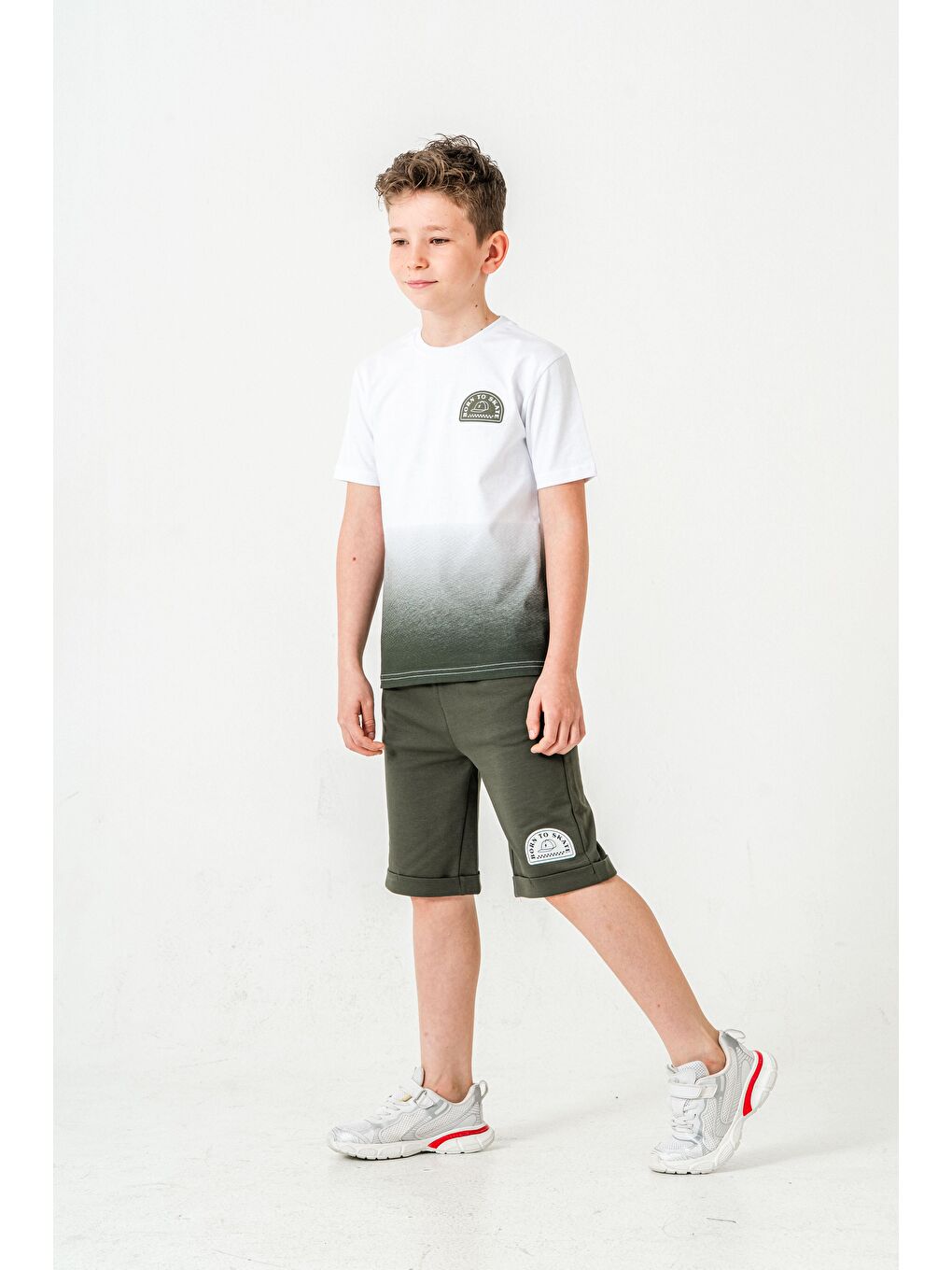 Haki Born The Skate Baskılı  Erkek Çocuk Şort - Tişört Takımı