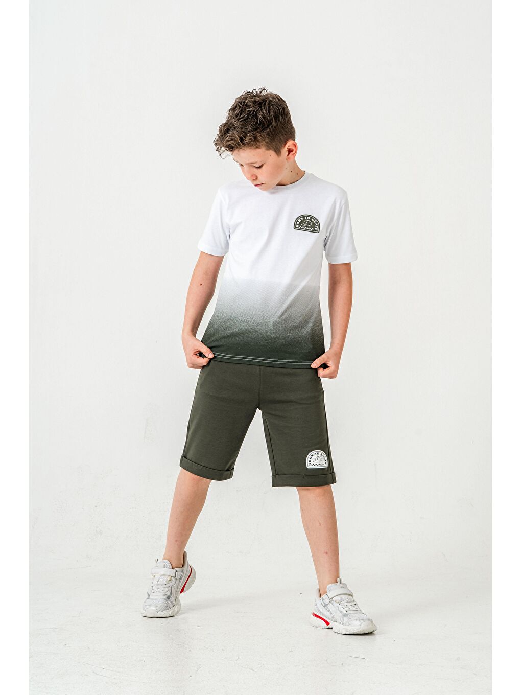 Haki Born The Skate Baskılı  Erkek Çocuk Şort - Tişört Takımı-1