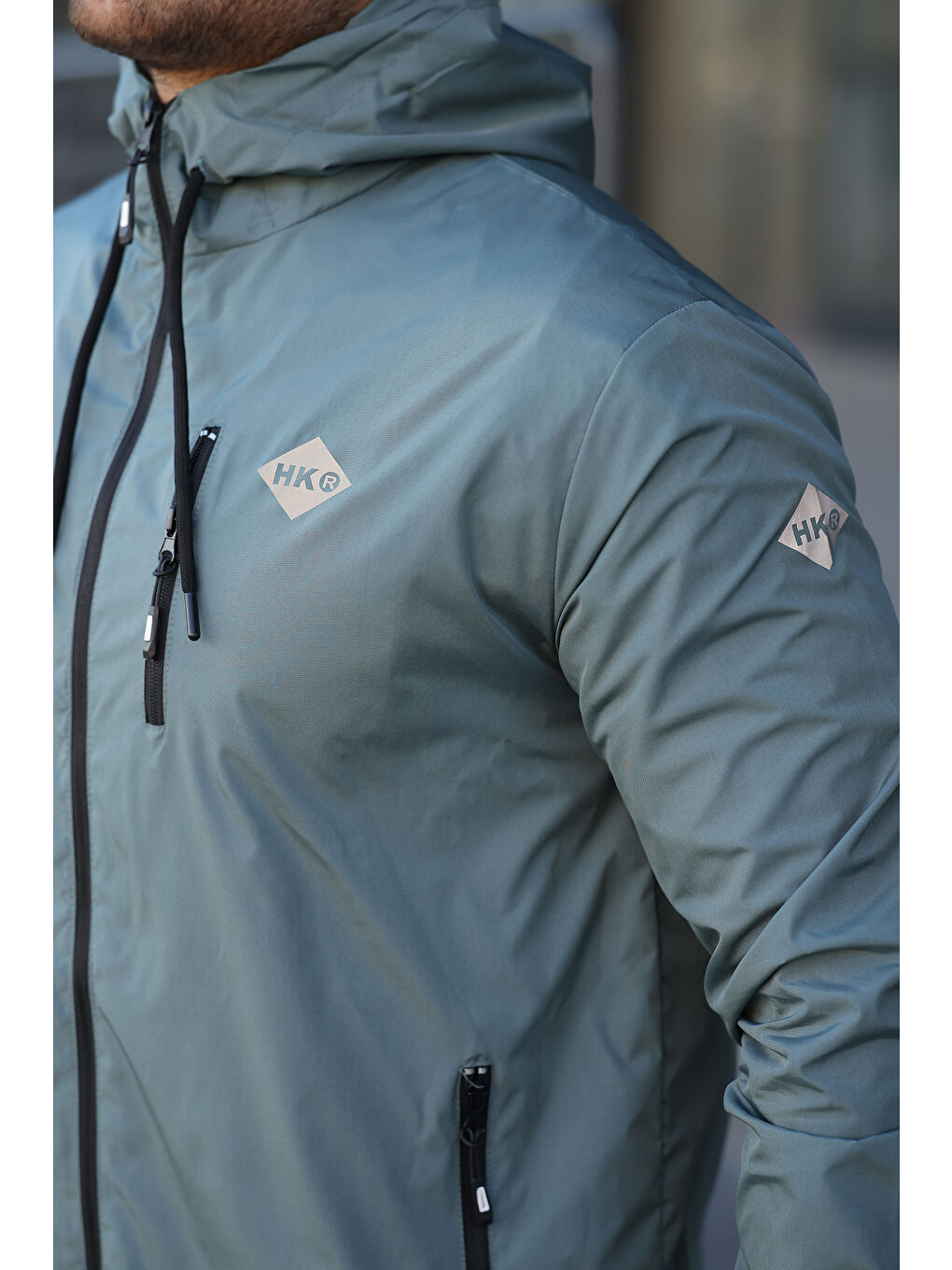 Yeşil Erkek İçi Astarlı Suya Dayanıklı Kapüşonlu Cepli Yağmurluk-3