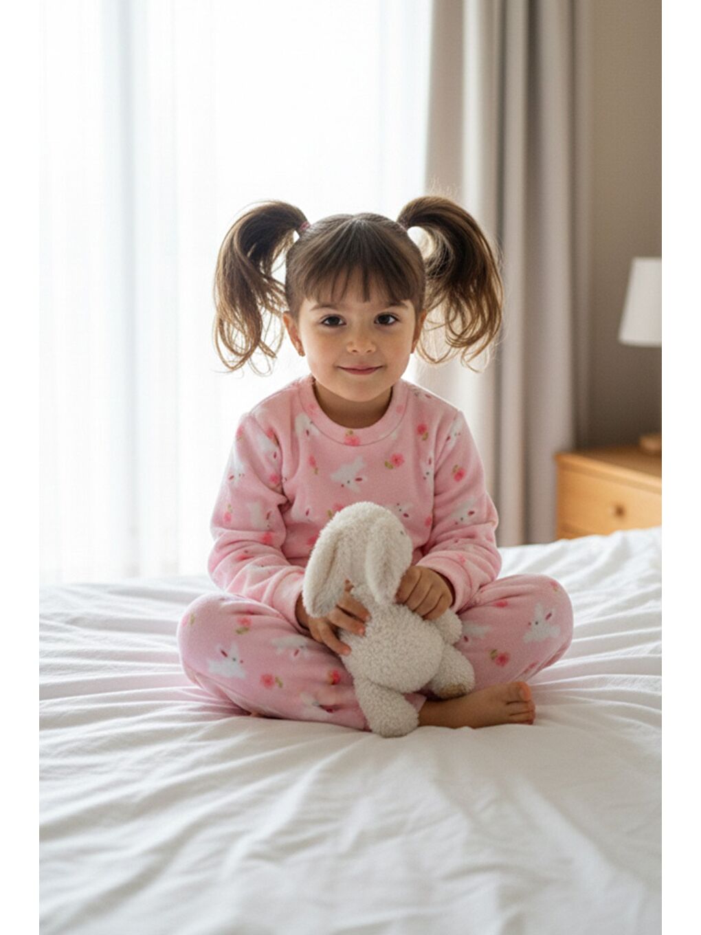 Pembe Ev Desenli Polar Unisex Çocuk Pijama Takımı-1