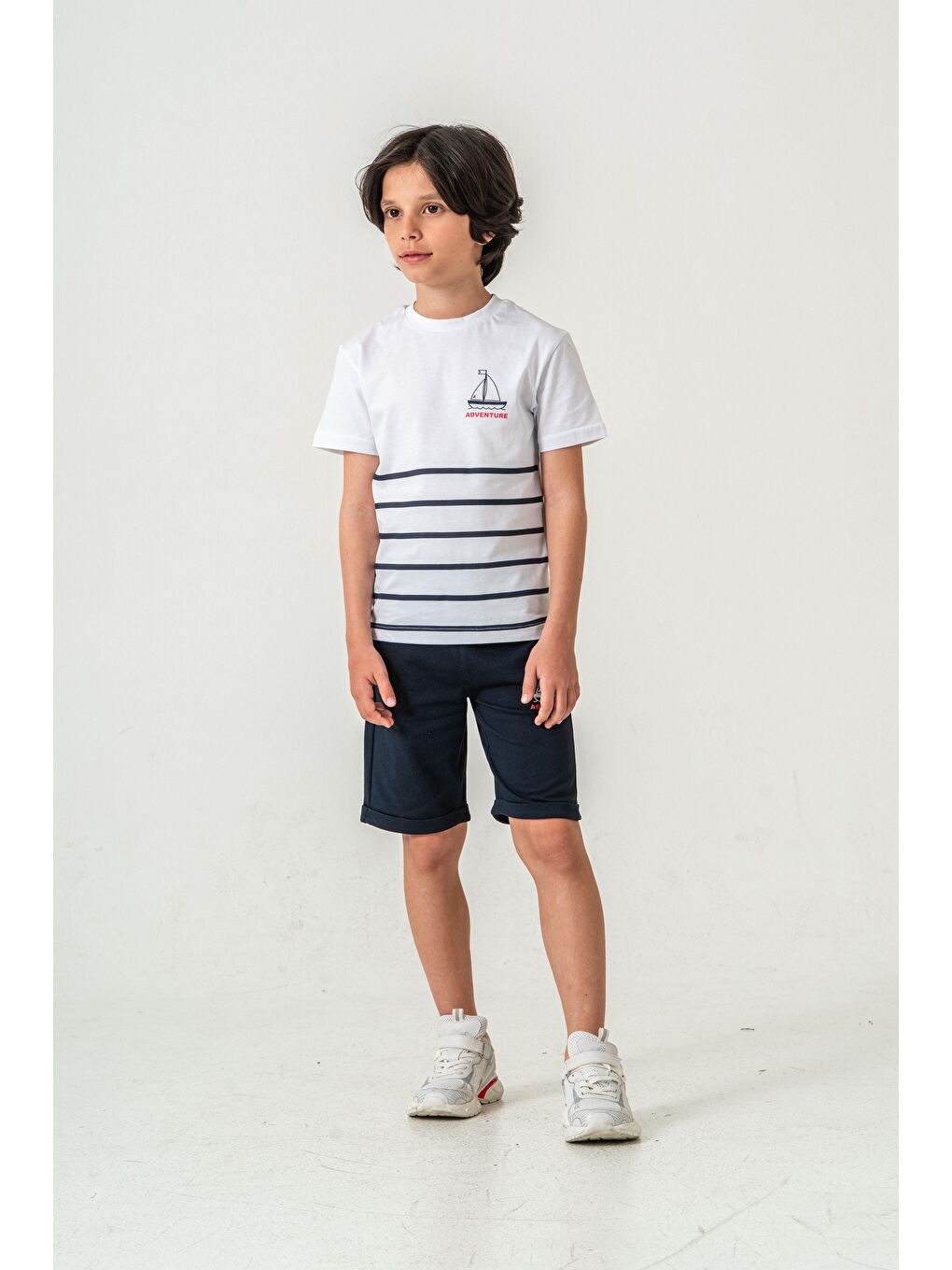 Lacivert Adventure Baskılı  Erkek Çocuk Şort - Tişört Takımı-1