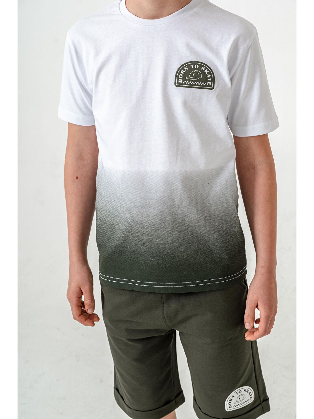 Haki Born The Skate Baskılı  Erkek Çocuk Şort - Tişört Takımı-4