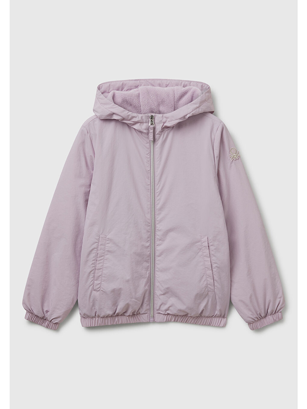 Kız Çocuk Lila Simli Logo Detaylı Cepli Kapüşonlu Jarse Yağmurluk