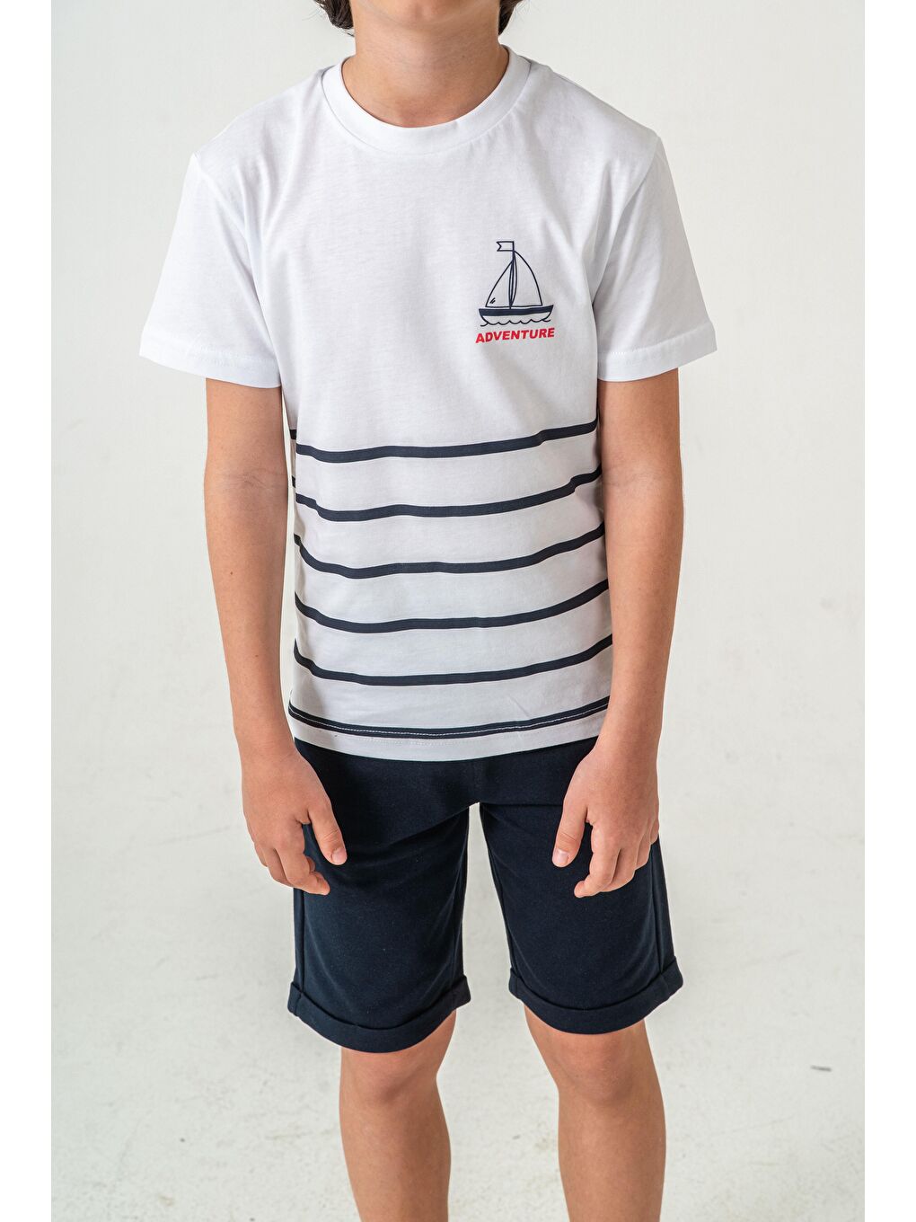 Lacivert Adventure Baskılı  Erkek Çocuk Şort - Tişört Takımı-3