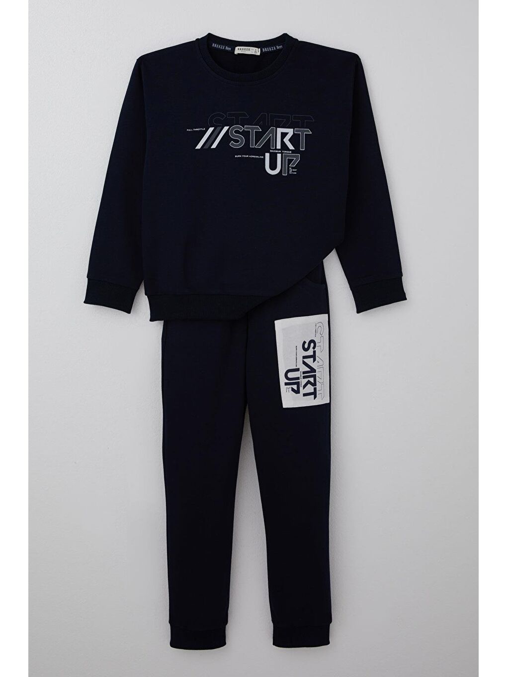 Erkek Çocuk Eşofman Takımı Yazı Baskılı Pantolunu Parça Detaylı Lacivert (5-10 Yaş)