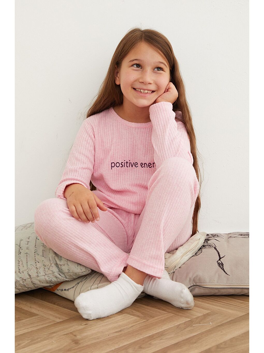 Pembe Positive Energv Baskılı Kız Çocuk Pijama Takımı
