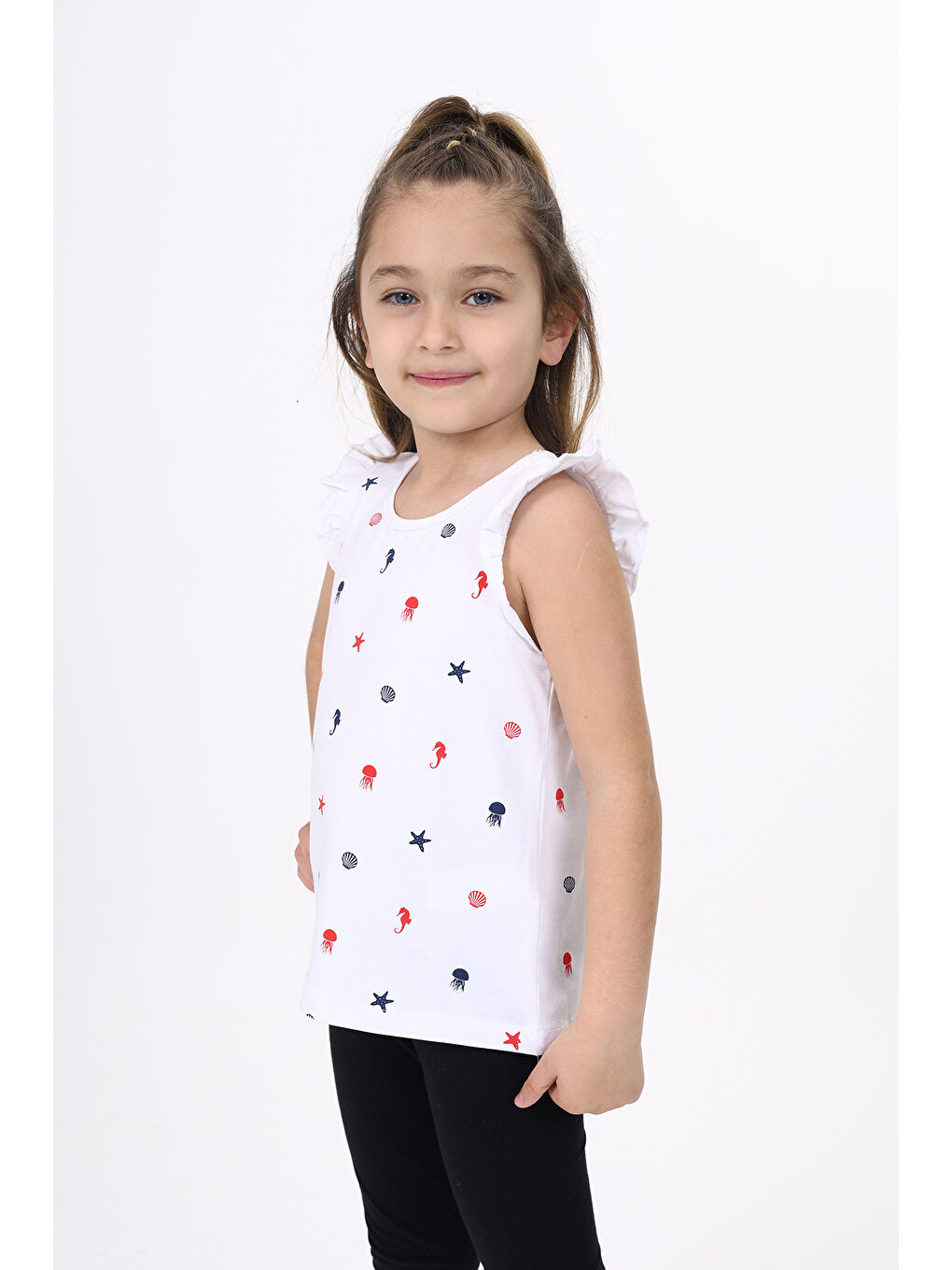 Beyaz Kız Çocuk Baskılı Atlet-1