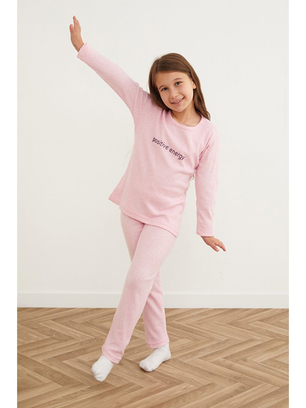 Pembe Positive Energv Baskılı Kız Çocuk Pijama Takımı-3