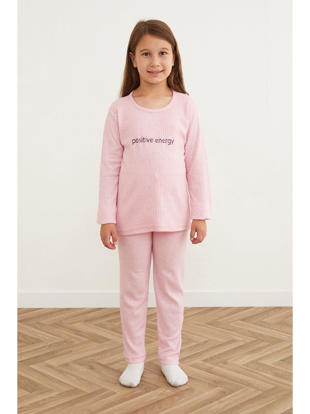Pembe Positive Energv Baskılı Kız Çocuk Pijama Takımı-4