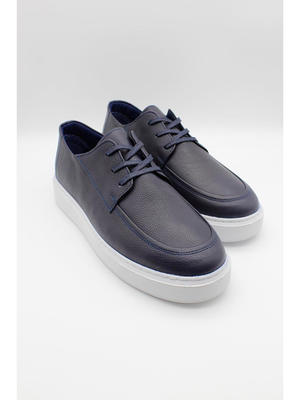 Koyu Lacivert Hakiki Deri Bağcıklı Eva Taban Casual Ayakkabı 1033240158-2