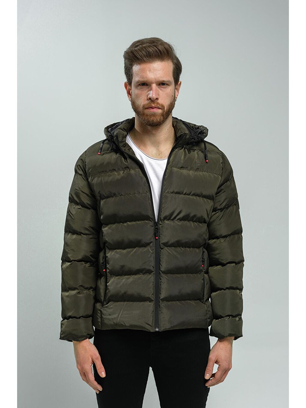 Haki Tyree Suya Dayanıklı Kapüşonu Çıkabilen Erkek Şişme Mont-1