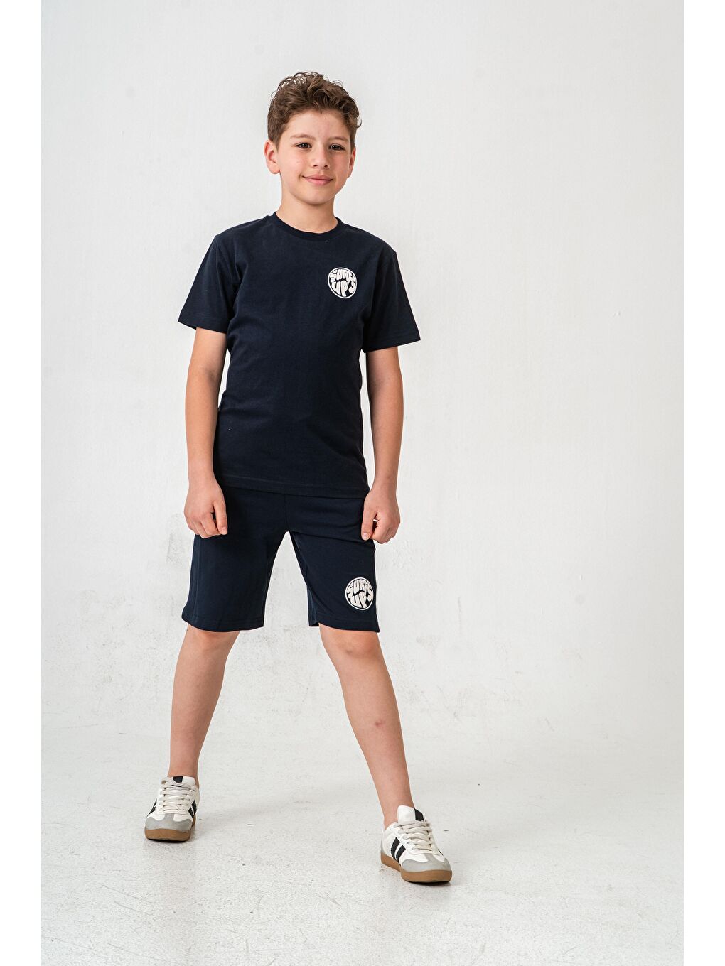 Lacivert Surf Ups Baskılı Bacak Ve Sırt  Baskı Detaylı  Erkek Çocuk Şort - Tişört Takımı-2